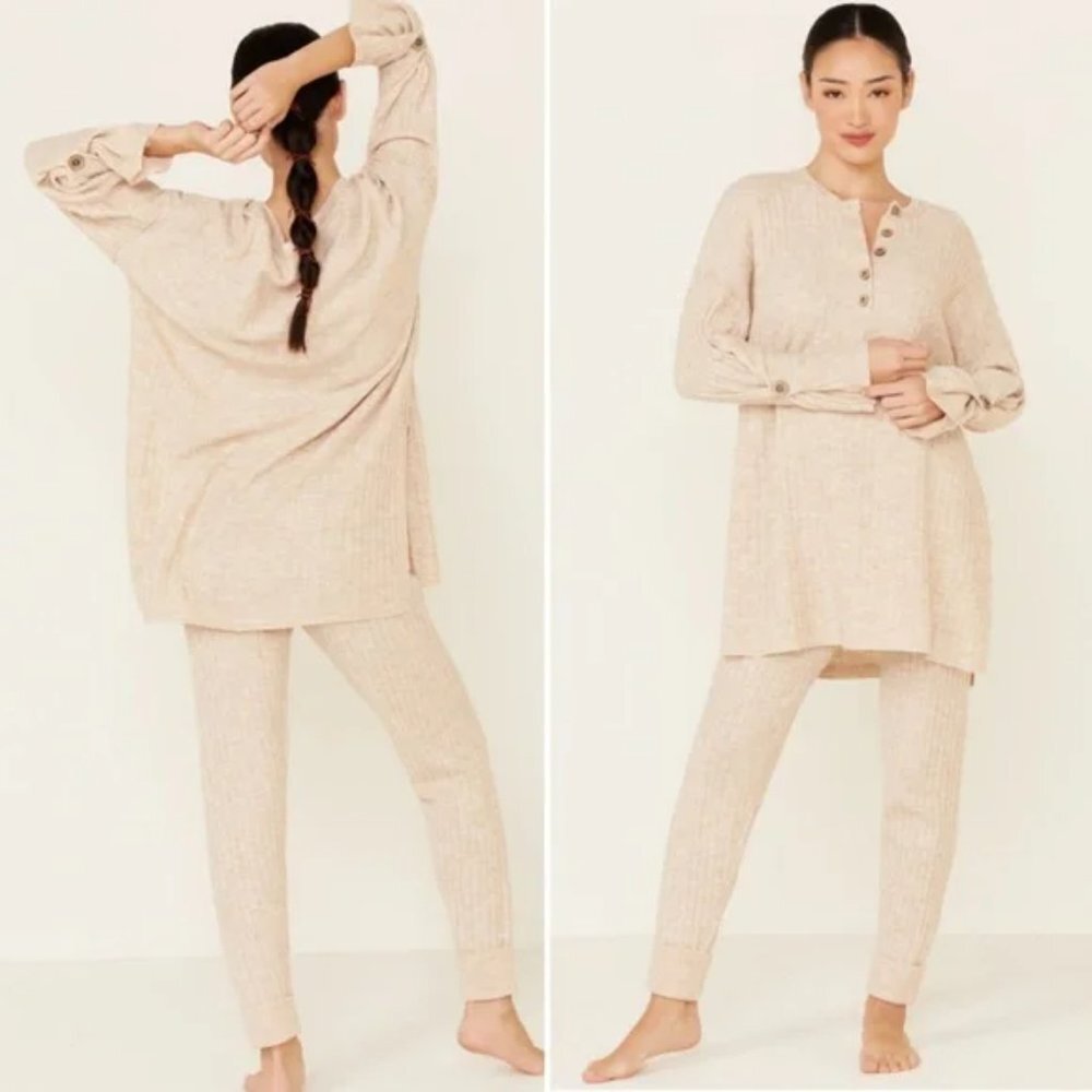 Free People Cream Ribbed Track Pants - Picture 5 of 15